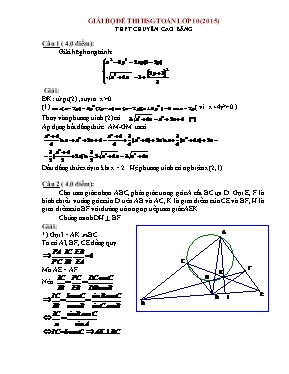 Giải bộ đề thi học sinh giỏi Toán lớp 10 (năm 2015) - Trường THPT chuyên cao bằng